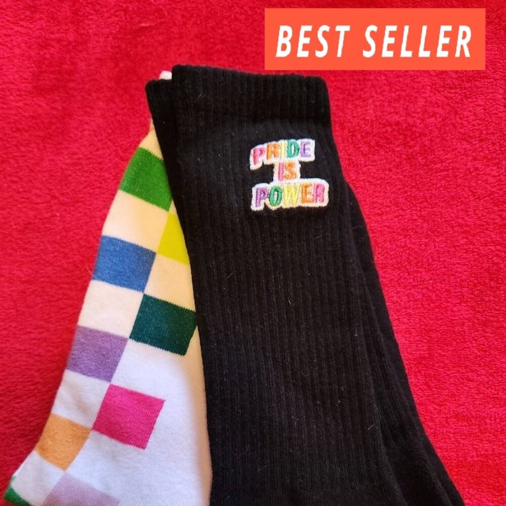 Lot of 2 NEW Rainbow Pride Socks Large Calf High Gay Parade Novelty Footwear